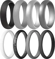 [ThunderFit] Women Silicone Wedding Bands, Stackable Thin Braided Silicone Rubber Wedding Rings - 16, 8 & 4 Packs
