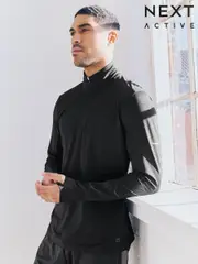Black Active Training Textured Zip Neck Sweatshirt (B91790) | $44