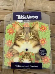 Pimpernel Table Mates Tabby Garden Cat 4 Placemats 1 Coaster New