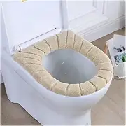 YGMEDQVK(小さな店) Winter Warm Toilet Seat Cover Closestool Mat 2Pcs Washable Bathroom Accessories Knitting Pure Color Soft O-Shape Pad Bidet Cover Toilet seat(Khaki)