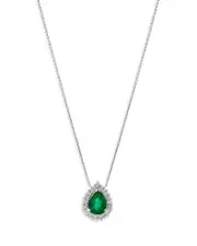 Bloomingdale's Fine Collection Emerald & Diamond Halo Teardrop Pendant Necklace in 14K White Gold