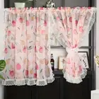 Embroidered Short Curtain Valance Beaded Lace Wavy Drapery Coffee Door Curtain
