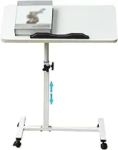 Movable Bedroom Bedside Table, Manually Adjustable Overbed Table, Standing Table with Swivel Tabletop, for Classroom(White Color,60 * 40cm)