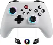 RGB Wireless Pro Controller for Switch Console/OLED/Lite - LED Light Gamepad with No-Dead Zone ALPS Josticks - Programmable/Motion Control/Vibration/Turbo/Wake up - Video Game Remote Accessory (White)
