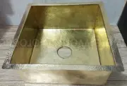 14”x14”x7” Solid Brass Hammered Undermount Kitchen Sink, Unlacquered Brass Basin