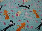 Frolicking Feline Aqua Flannelette Cotton Fitted Cot Sheet Handmade