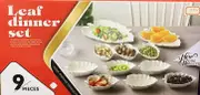 White Ceramic Serving Leaf Plate with Dips and Nut Bowl Set of 9 Pcs