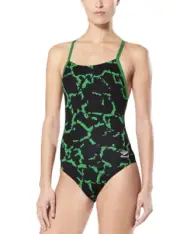Speedo Endurance+ Womens Black Lime Green Wrack It Up Flyback Swimsuit NWT 28