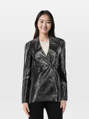Black Snake Effect Vegan Leather Blazer
