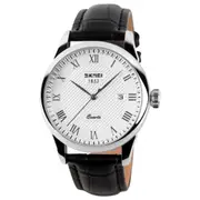 9058 Multifunctional Outdoor Fashion Waterproof Silver Shell Quartz Wrist Watch (Men Style Silver Face Black Strap)