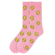 Women's Hot Pink Color With Yellow Smiley Face Novelty Socks