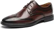 ZJSCNBE Brock Leather Shoes Men's Korean Style Business Dress Bridegroom Wedding Shoes British Casual Leather Shoes Men's Leather Breathable(Brown,40)