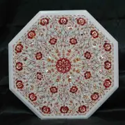 Octagon Marble End Table Top Floral Art Coffee Table Top for Cafeteria Decor