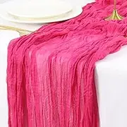 ROMANKAS 2 Pack Cheesecloth Table Runners Pink 10ft Gauze Table Cloth Cheese Cloth Fabric Hot Pink Cheese Table Cover for Party Boho Rustic Bridal Weddng Decor Cheesecloth Gauze Runners for Tables