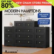 ALFORDSON 5 Chest of Drawers 2x Bedside Table Bedroom Storage Hamptons Black