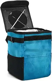Car Trash Can with Lid,Bag Hanging Storage Pockets Leak-Proof,Portable Garbage Bin,Blue Vintage Texture