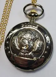 STRADA Japanese Movement "Poodle" Pocket Watch in Goldtone with 31" Chain