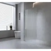 80cm Reeded Single Shower Glass Screen with White U-brackets & Square Pole