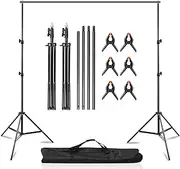 MSKIRA Photo Backdrop Stand 2x3M/6.5x10ft Adjustable Portable Background Stand Support System Kit with 6 Clamps and Carrying Case for Party Wedding Background Portrait Product Video Photography