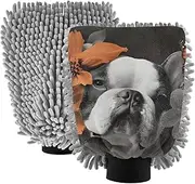 XYMZR Absorbent Microfiber Car Wash Mitt Dog Flowers Butterfly, Funny Cute Anime Scratch Free for Cars Cleaning, Home Cleaning Mitts, 2 Pack, 10.24” L x 7.09” W