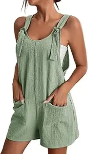 [Generic] Women's Tie Shoulder Overall Shorts Scoop Neck Romper Jumpsuit With Pocket Jumpsuit Overalls