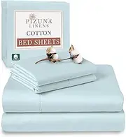 Pizuna Cotton Double Bed Sheet Set, 500 Thread Count 100% Combed Cotton Sateen Weave Double Sheet Set Include 1 Fitted Sheet, 1 Flat Sheet & 2 Pillow Cases (Baby Blue Sheet Set - 4 PC)