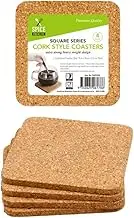 4X Square Cork Look Coasters Holder Cup Mats Pad Drinks Table Glasses Coffee
