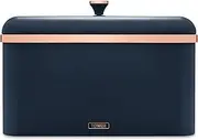 Tower T826130MNB Cavaletto Bread Bin with Removable Lid, Large Capacity, Durable Steel Body, Midnight Blue and Rose Gold