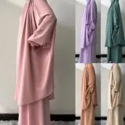 Caftan Khimar Overhead Hooded Abaya Ramadan Muslim Women Prayer Dress Kaftan Set