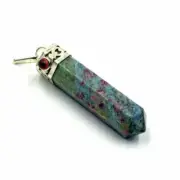 30-40 MM Long Natural Ruby Fuchsite Single Terminated Pencil Pendant With Garnet