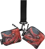 [XYMZR] Mini Zip Around Wristlet keychain Wallet Sea Monster Red Scary for Women Personalized Pattern Detachable Dual Pouch Wristlet Portable Wallet Phone Coin Purse, Multi-colored, One Size