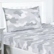 GREY ARMY CAMOUFLAGE DOUBLE FITTED SHEET + 2 PILLOWCASES - BEDDING BOYS KIDS