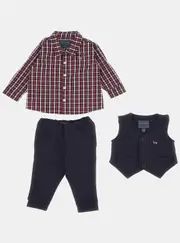 GUESS Navy Red Vest Pant 3 Piece Set in Blue Size: 12M