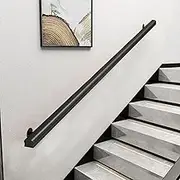 Stairs Banister Railing Support Kit 30cm~450cm, Solid Wood Stairs Hand Railing for Indoor Outdoor Home Bathroom Corridor Decking Grab Rail Support Rod(Black,12ft/360cm)