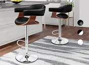 ALFORDSON 2 Pcs Black Bar Stools, Adjustable Dining Chairs, Joan Swivel Kitchen Stool in 61-82cm Seat Height, Counter Barstool with Floor Protector for Home Bar Dining Room