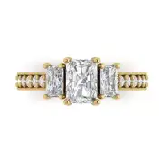 1.72ct Emerald Round 3 stone Engagement Promise Statement Ring 14k Yellow Gold
