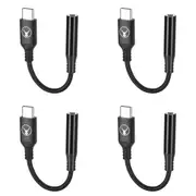 4x Bonelk Long-Life Male USB-C to Female 3.5mm Adapter For Phone/MacBook Black
