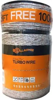 Gallagher Turbo Electric Fence Wire 1312Ft 3/32In, Highly Conductive, Free 328Ft