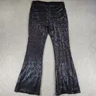Athena Marie Womens Sequin Pants XL Black Flare Wide Leg Holiday Party Cocktail