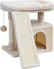 Small Cat Tree for Indoor Cats，Cat Tower with Cat Scratching Post and Board，Cat House with Cat Perch for Kitten & Adult Cats, Cat Condo,Stable Cat Stand(Beige)