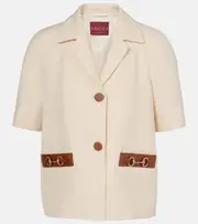[Gucci] Gucci Horsebit leather-trimmed linen blazer AU 14 white