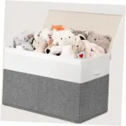 Large Toy Storage Box with Lid, Toy Storage Organizer 25"x13"x16" Grey & White