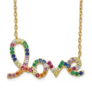 Sterling Silver Prizma Gold-Tone 14K Flash Gold-Plated 16 Inch Colorful Cz Love Necklace With 2 Extender
