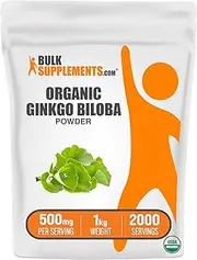 BULKSUPPLEMENTS.COM Organic Ginkgo Biloba Powder - Ginkgo Biloba Supplements, Ginkgo Leaf Powder, Ginkgo Biloba Organic - from Ginkgo Biloba Leaf, Vegan, 2000mg per Serving, 1kg (2.2 lbs)