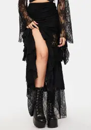 [Dark In Love] Gothic Mermaid Lace Hollow Out Maxi Skirt