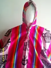 Peruvian Andean poncho with cap - warm winter - typical Andean community
