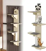 Door Hanging Cat Shelf, 4-Tier Door Hanging Cat Tree, Hanging Vertical Cat's Climbing Frame, with Removable Soft Mat, Doors Mounted Cats Climber, for Cats to Observe, Rest, Scratch, Climb A