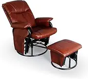AODAILIHB Glider Chairs Rocking Chair with Ottoman 360° Swivel Chair PU Leather Upholstered Armchair Lounge Chair Sliding Chair Set (Brown)