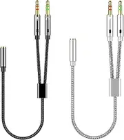 tunghey 2Pack Headphone Splitter for Computer CTIA 3.5mm TRRS Female to Dual TRS Male Mic Audio Jack Y Adapter Headset Splitter Cable for PC Laptop to Gaming Headset Black and White