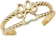 [Claddagh Gold] Fine 10k Yellow Gold Dog Paw Print Double Rope Toe Ring, Yellow Gold